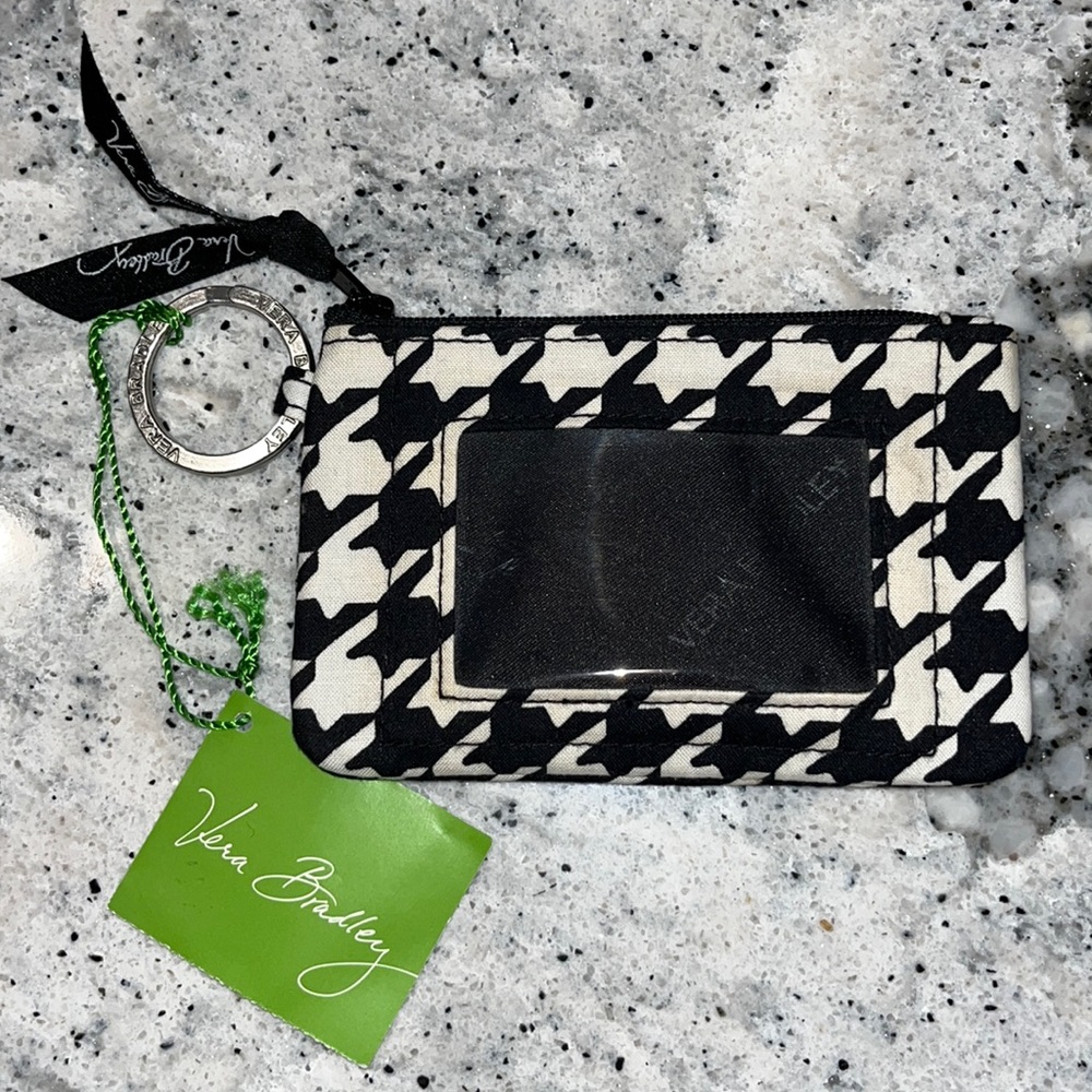 NWT Vera Bradley Zip ID case black & white Keychain wallet